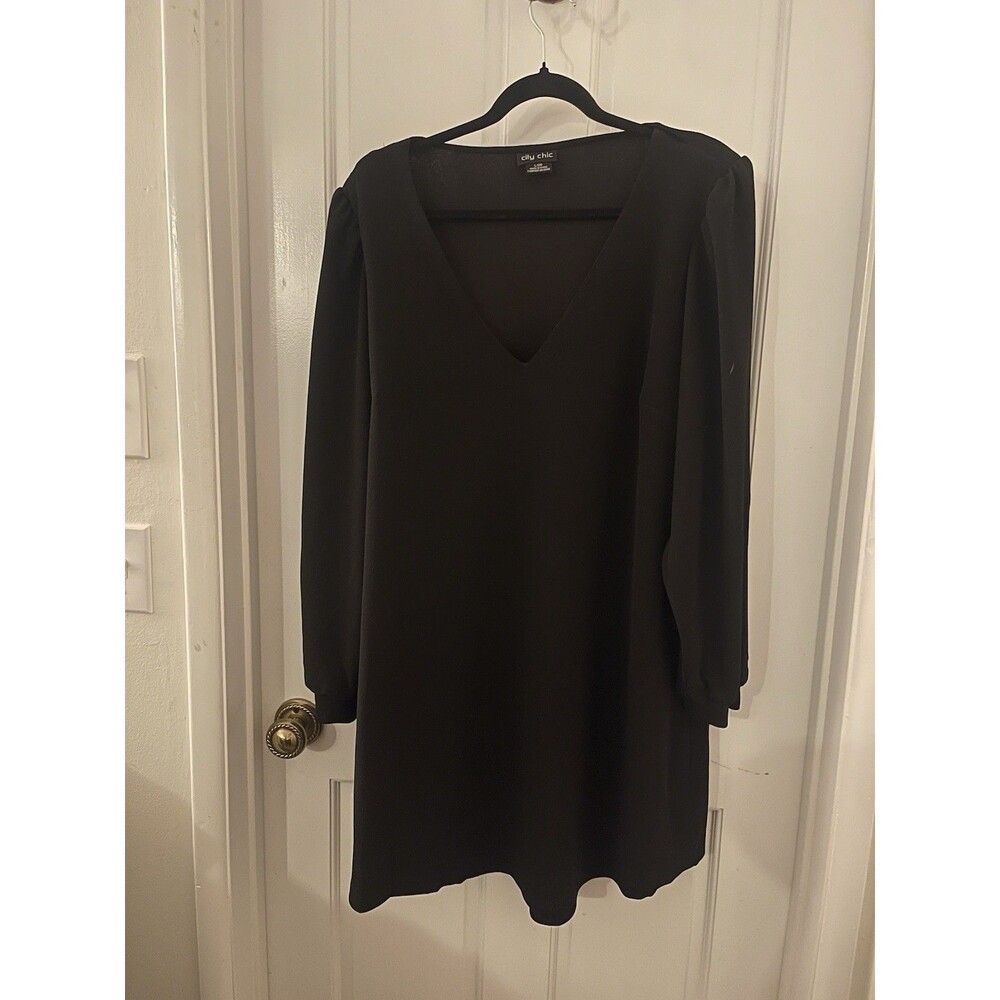 City Chic Womens Black Long Sleeve V Neck Midi Flowy Dress Plus Size 20